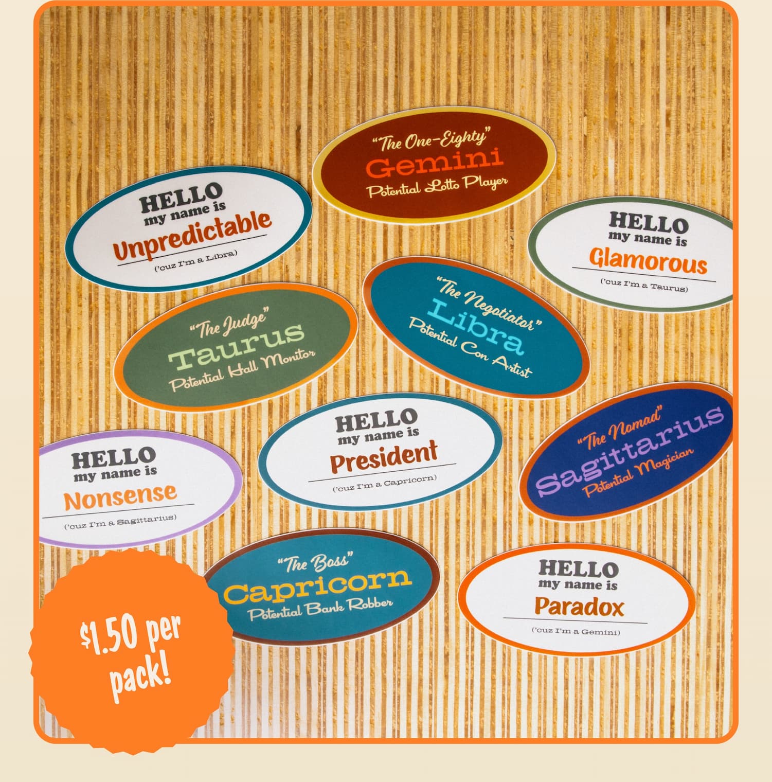 $1.50 per pack of astrology stickers!