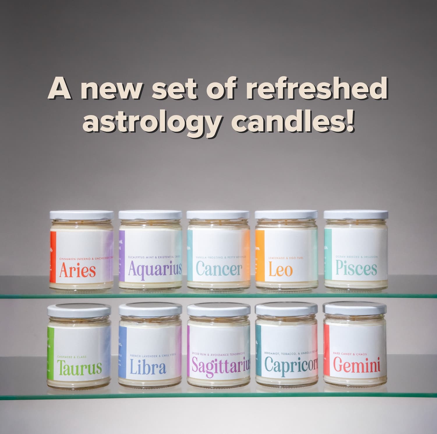 A new set of refreshed astrology candles!