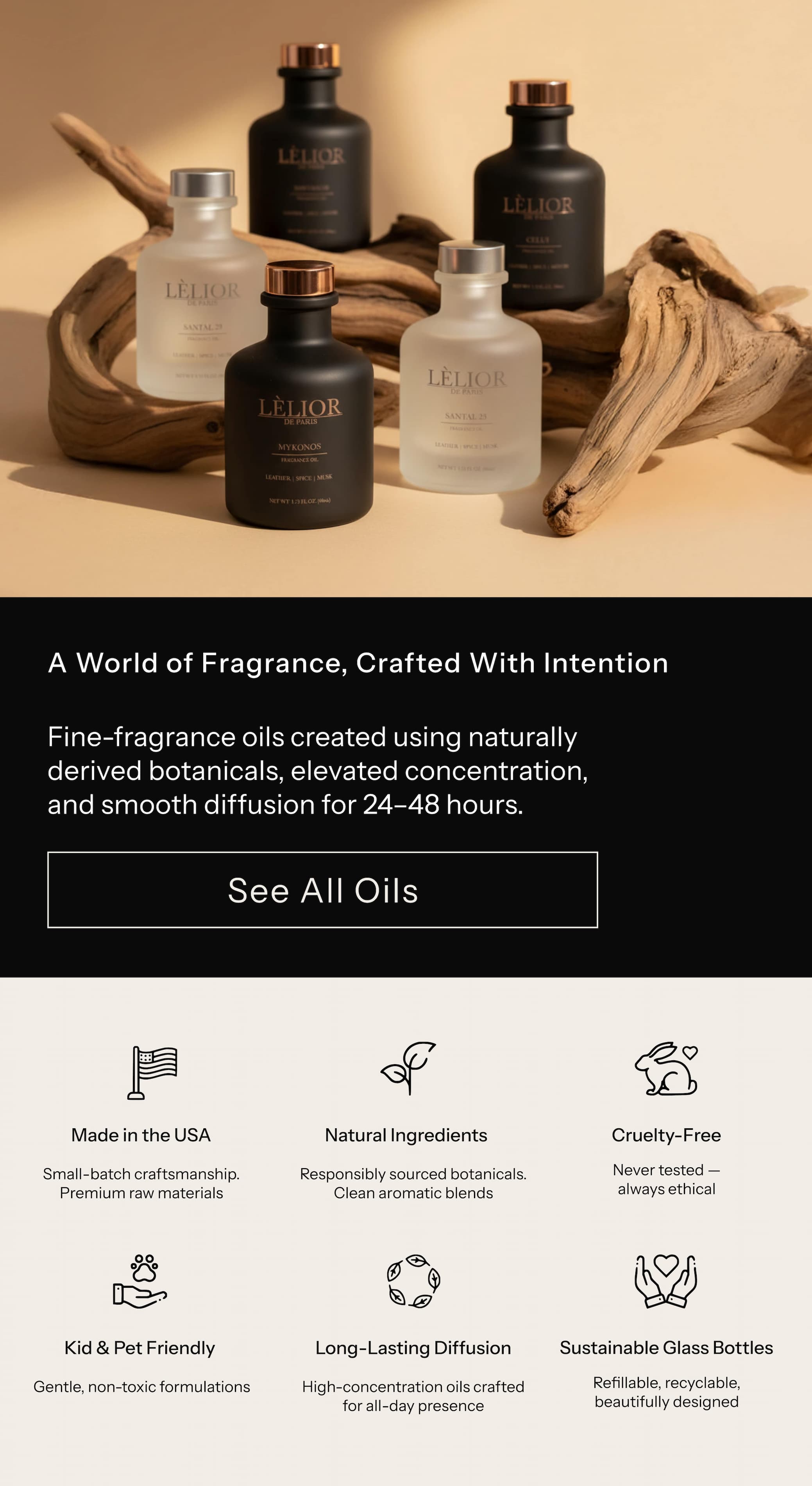 A World of Fragrance, Crafted With Intention Fine-fragrance oils created using naturally derived botanicals, elevated concentration, and smooth diffusion for 24–48 hours.