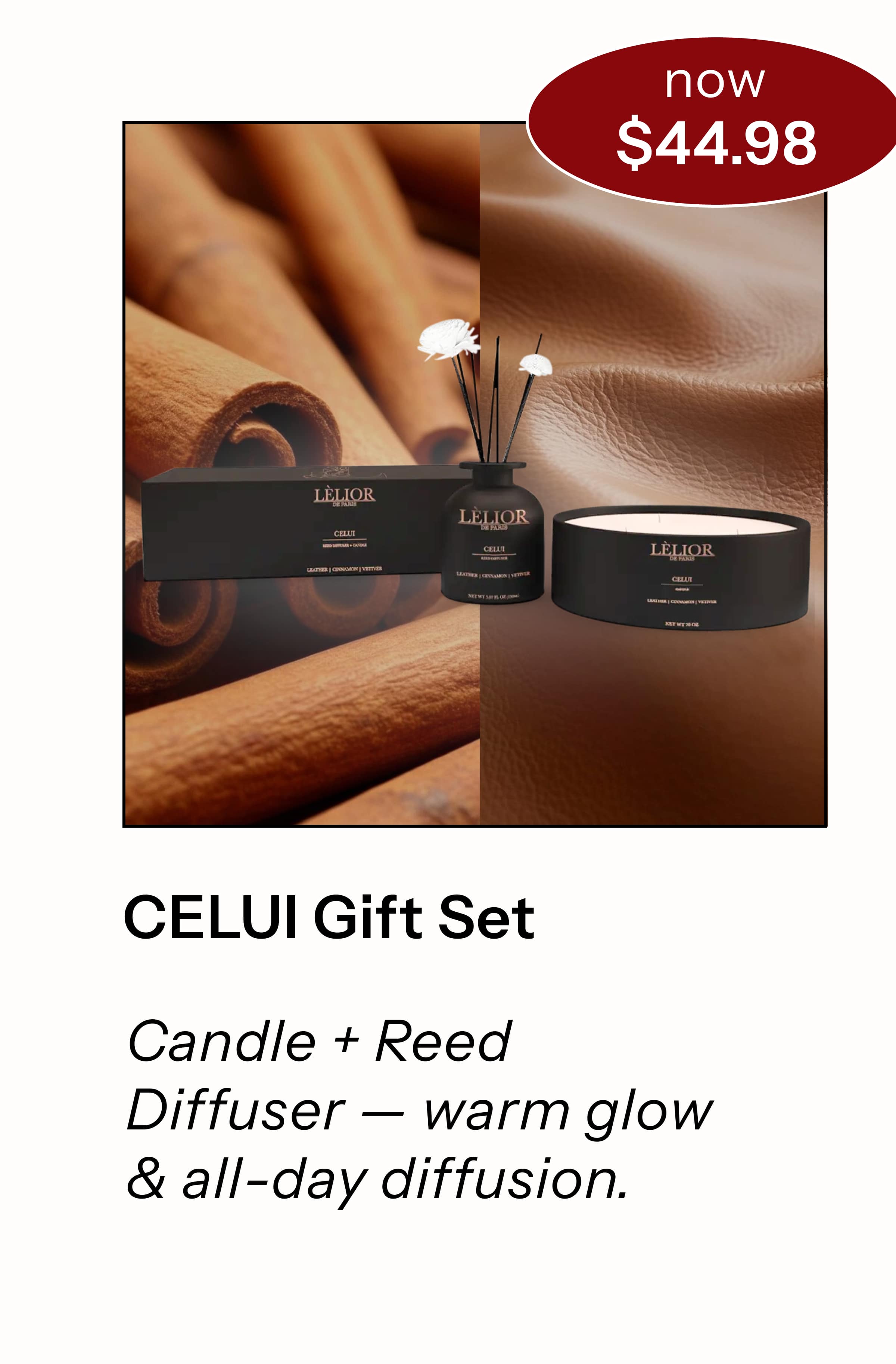  CELUI™ Gift Set  Candle + Reed Diffuser — warm glow & all-day diffusion.
