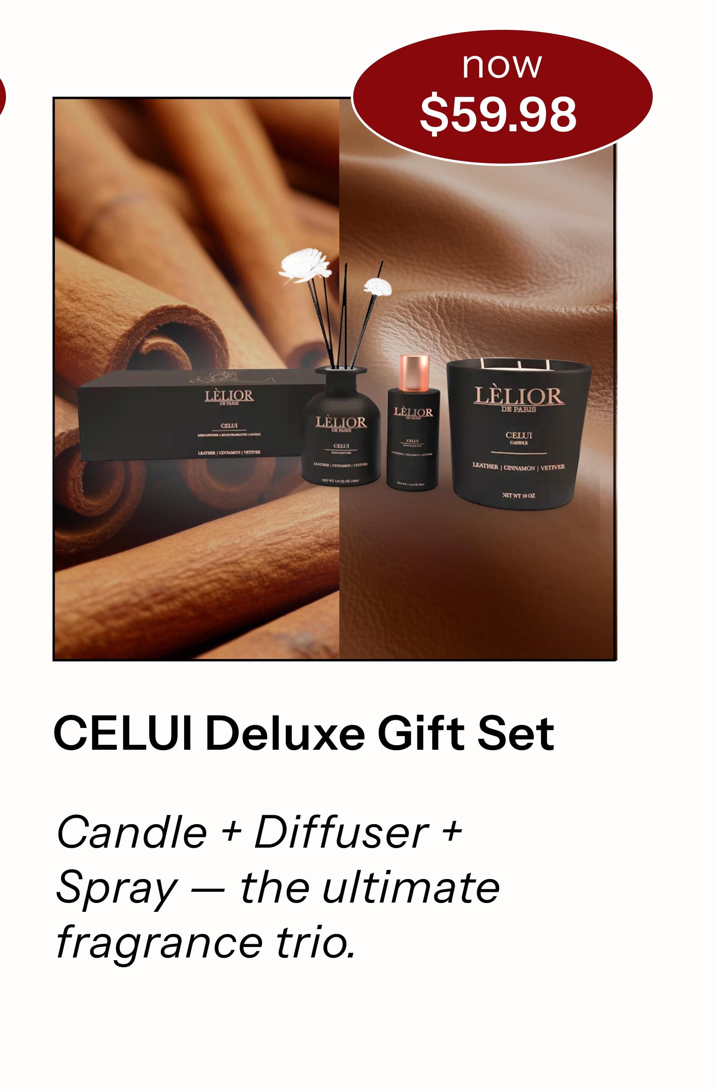  CELUI™ Deluxe Gift Set  Candle + Diffuser + Spray — the ultimate fragrance trio.
