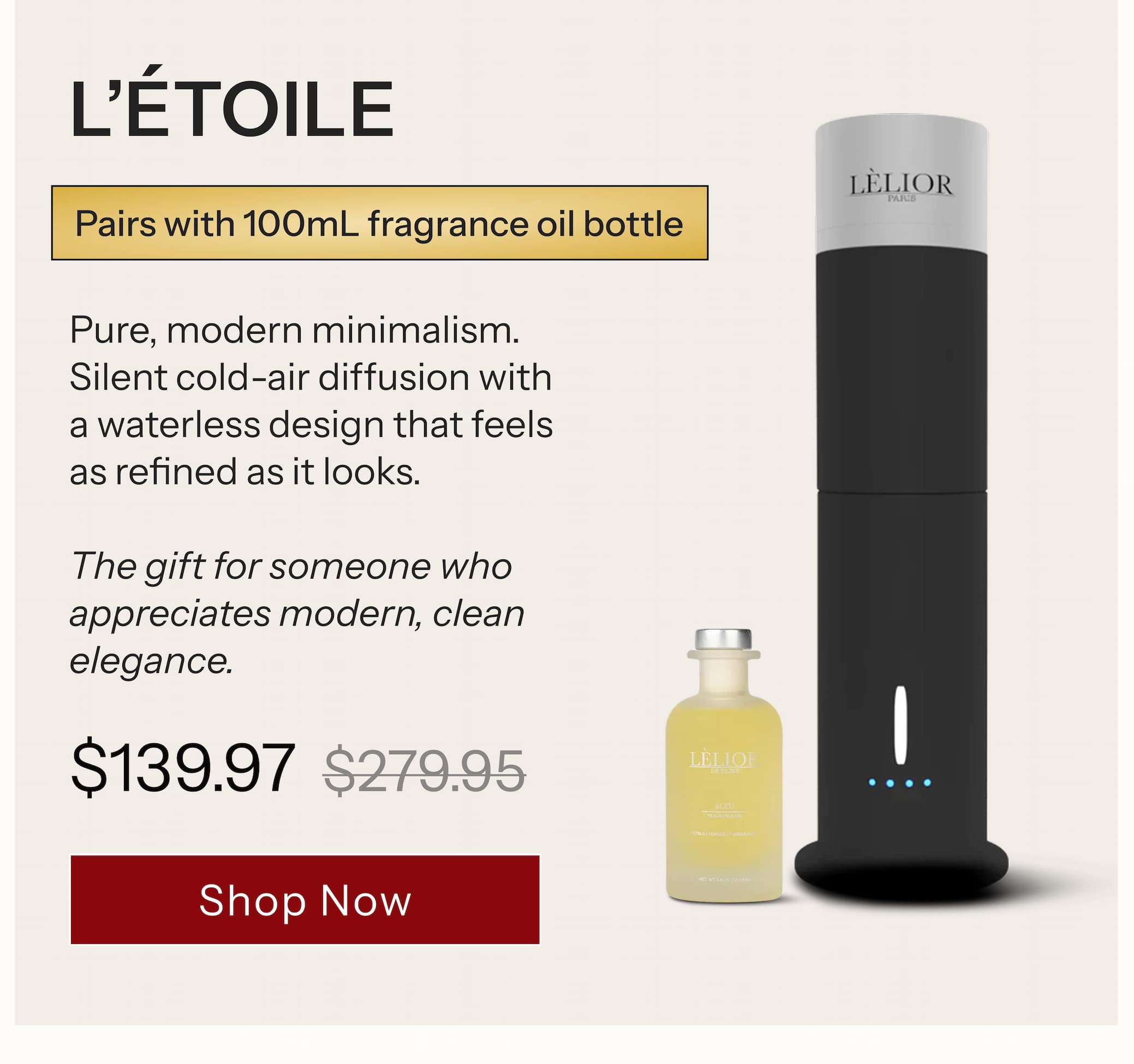 L'ÉTOILE™ V2  Pure, modern minimalism. Silent cold-air diffusion with a waterless design that feels as refined as it looks. The gift for someone who appreciates modern, clean elegance.
