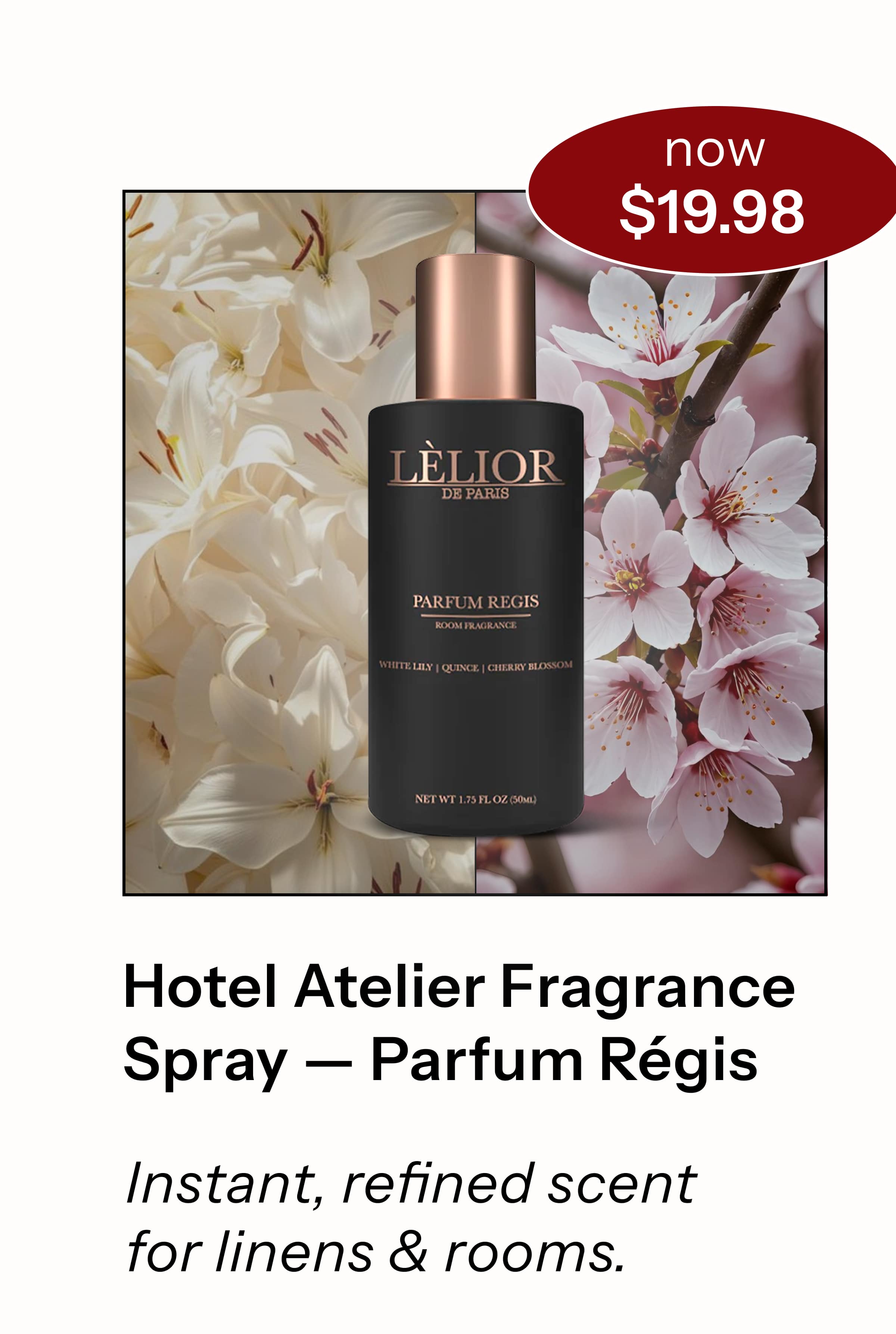  Hotel Atelier™ Fragrance Spray — Parfum Régis  Instant, refined scent for linens & rooms.
