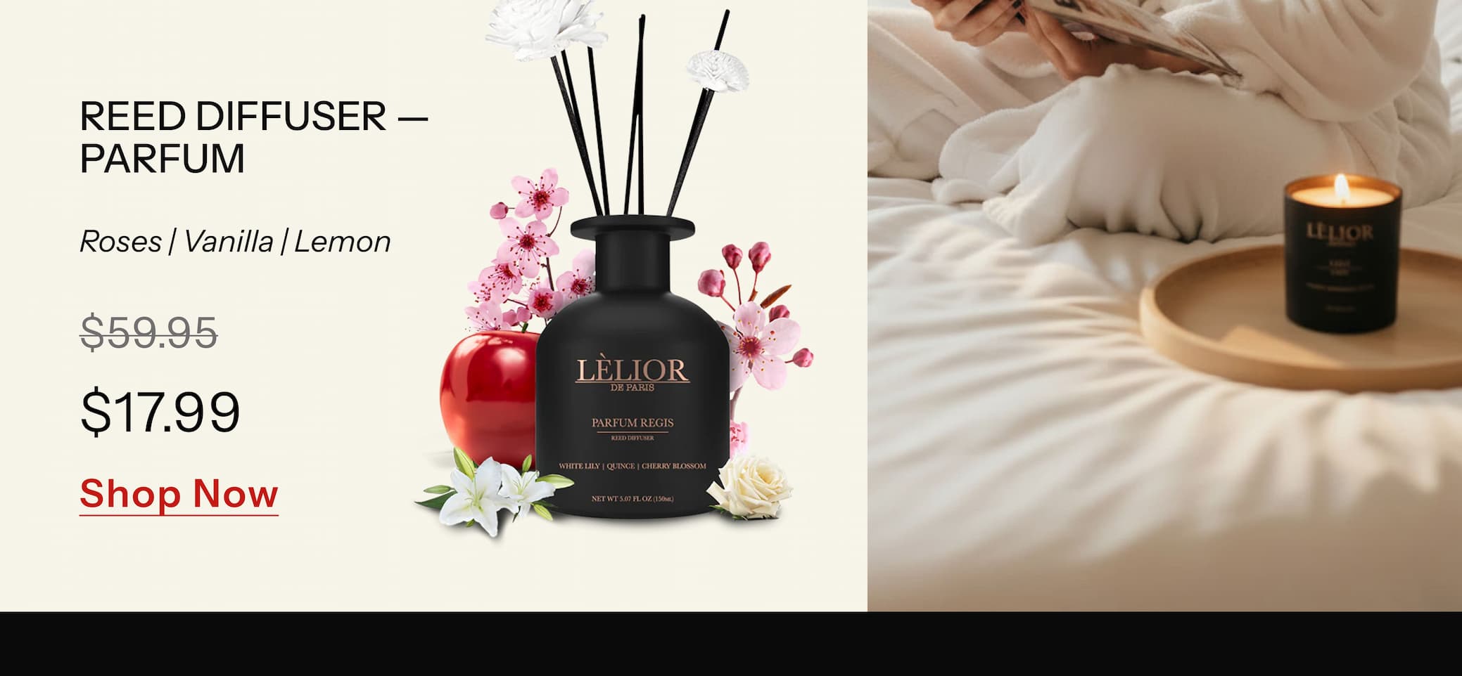 - REED DIFFUSER — PARFUM Roses | Vanilla | Lemon Fresh, balanced, elegant.