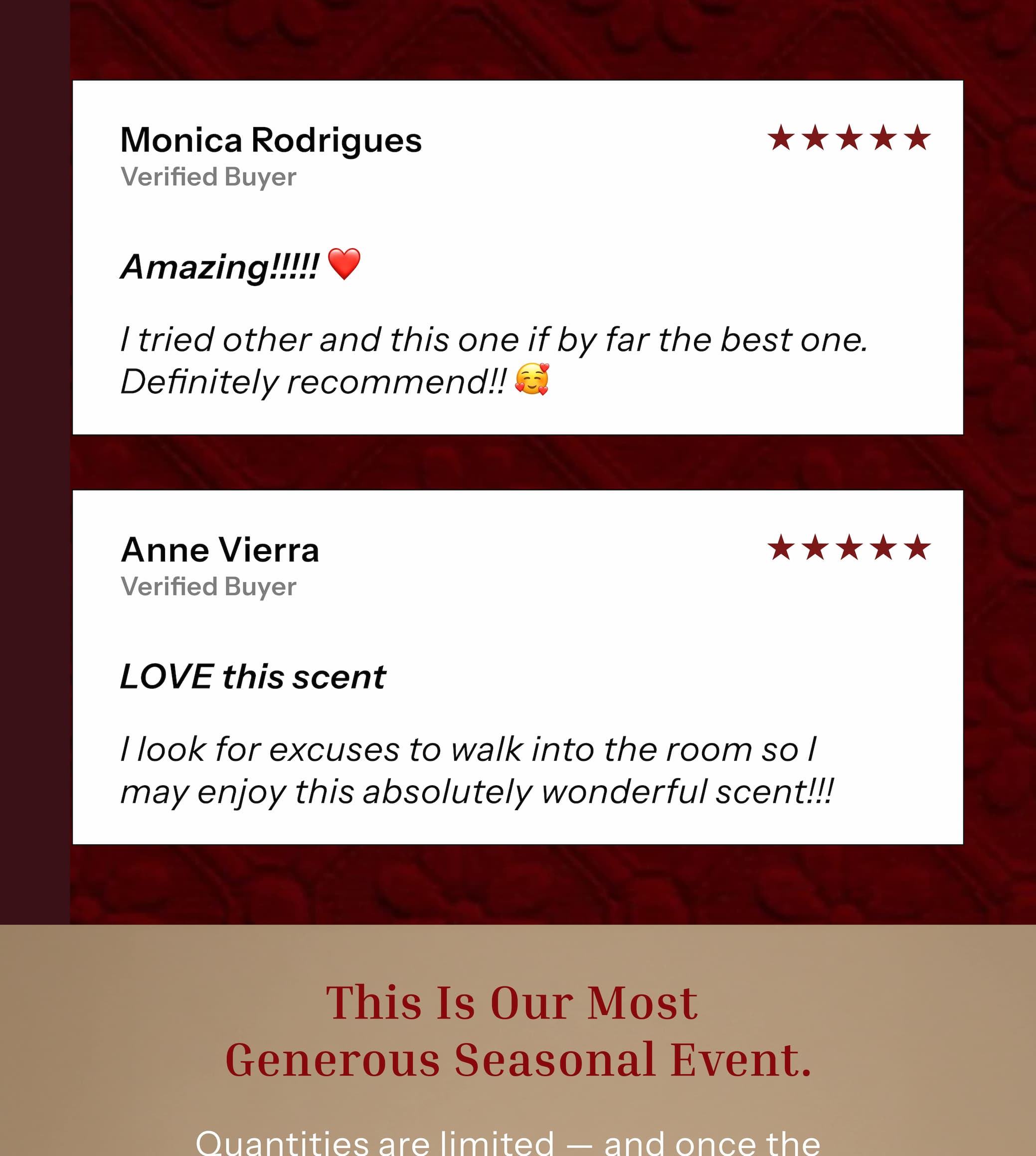 This is our most generous seasonal event. Quantities are limited — and once the season ends, so do these prices.