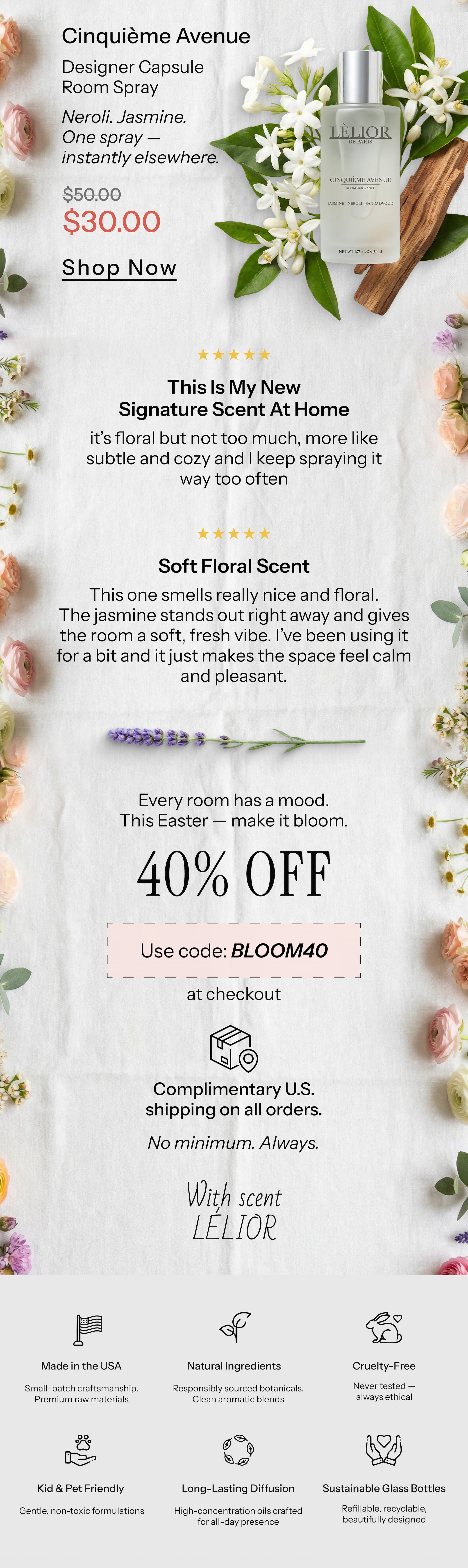 Cinquième Avenue Designer Capsule Room Spray Neroli. Jasmine. One spray — instantly elsewhere.