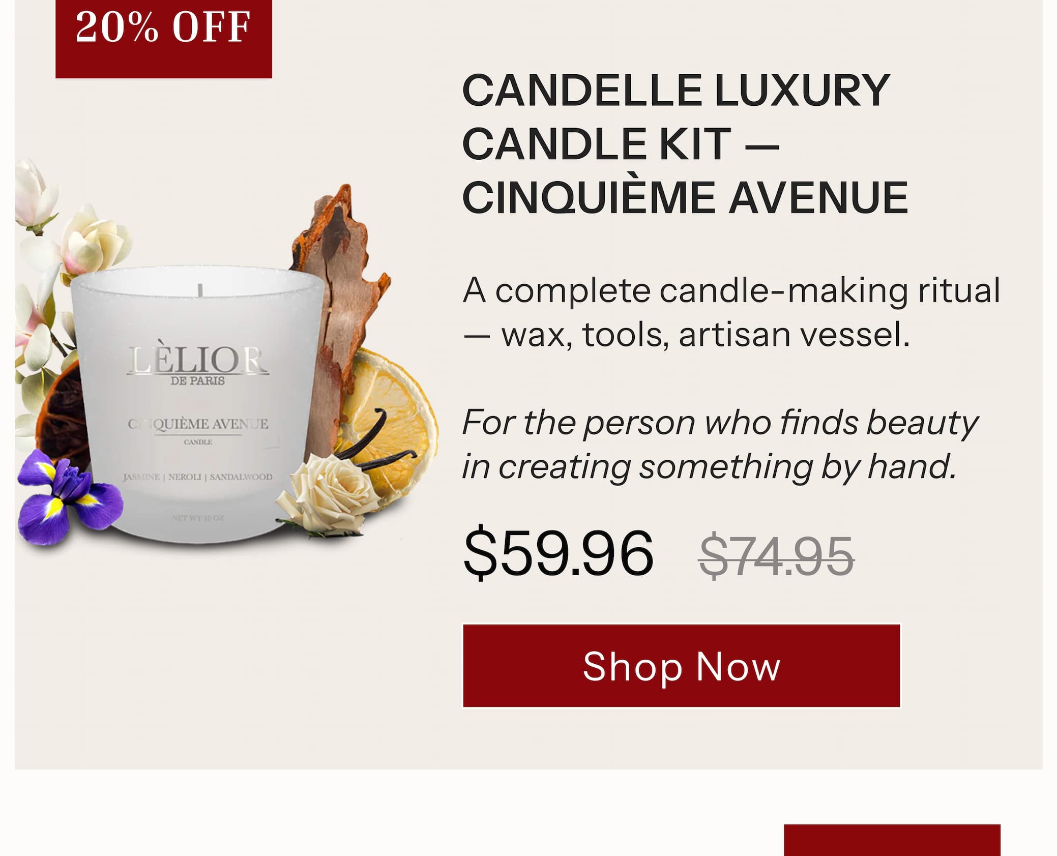 ✨ Candelle™ Luxury Candle Kit — Cinquième Avenue A complete candle-making ritual — wax, tools, artisan vessel.  For the person who finds beauty in creating something by hand.