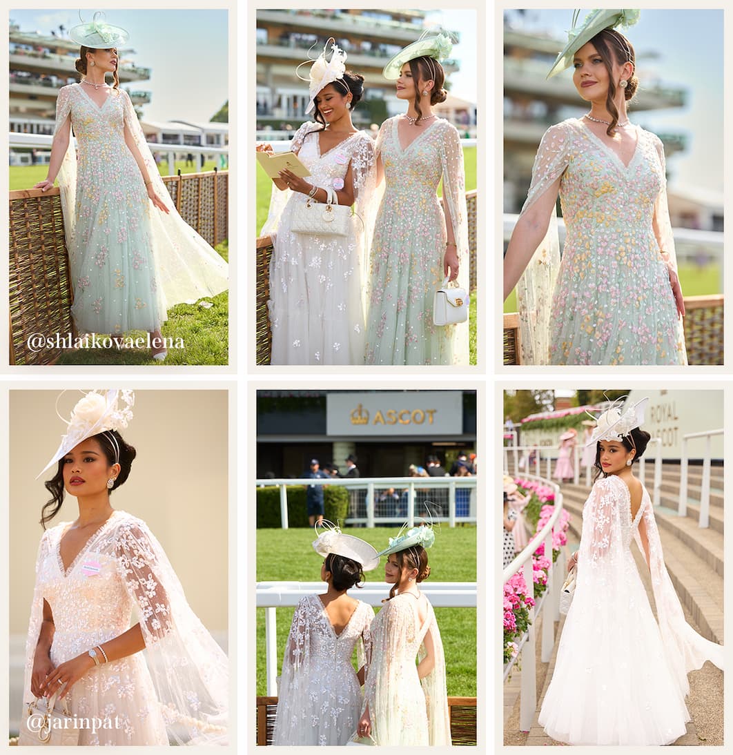 Versailles Ditsy V-Neck Cape Sleeve Ankle Gown