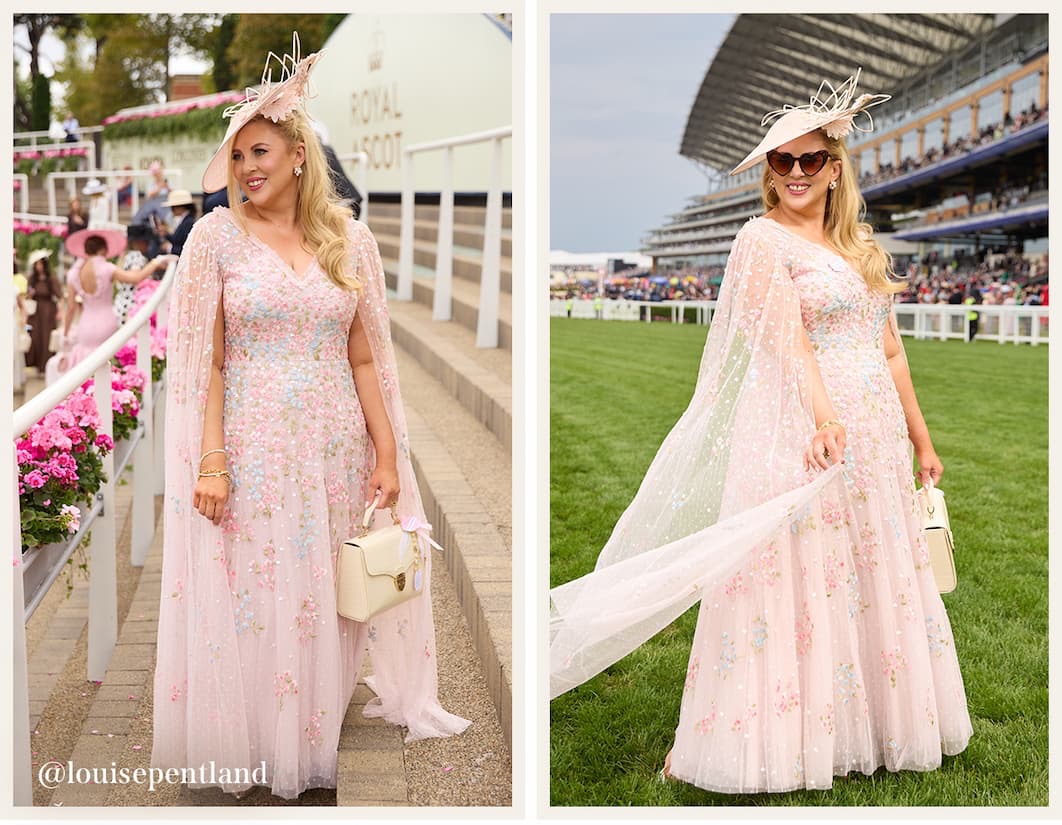 Versailles Ditsy V-Neck Cape Sleeve Ankle Gown
