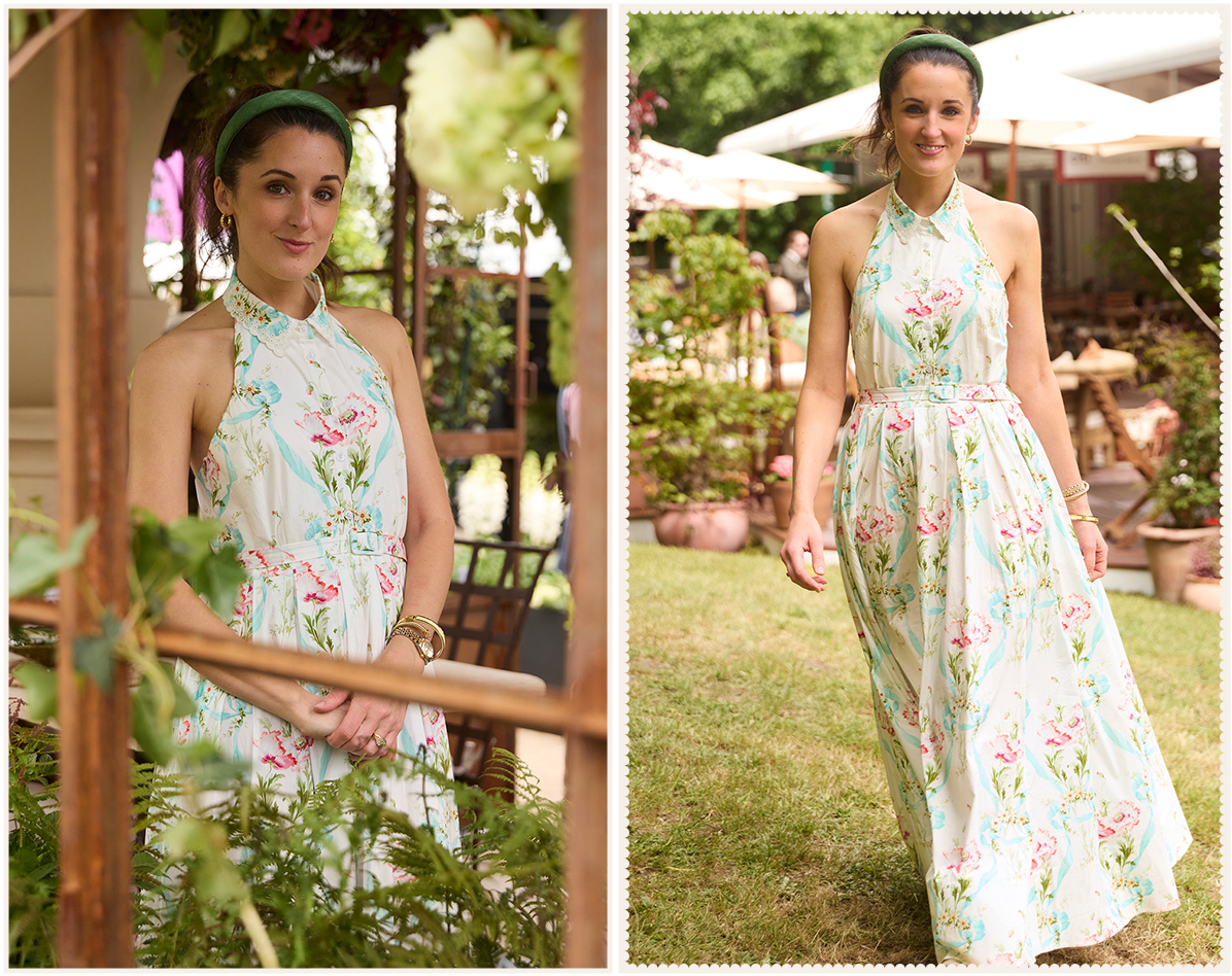 Floral Ribbon Cotton Halter Ankle Gown