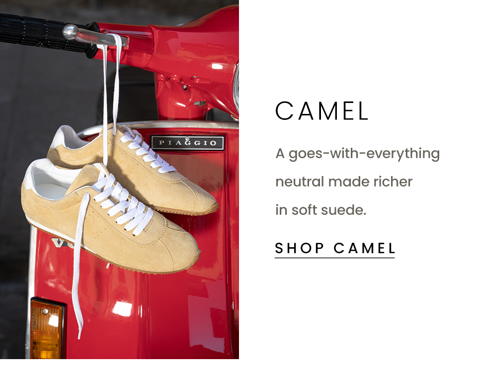 Camel, A goes-with-everything neutral made richer in soft suede. < SHOP CAMEL >