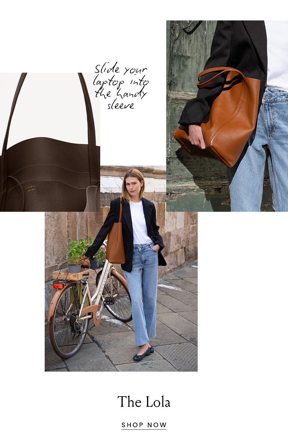 Slide your laptop into the handy sleeve.   < Shop The Lola > 