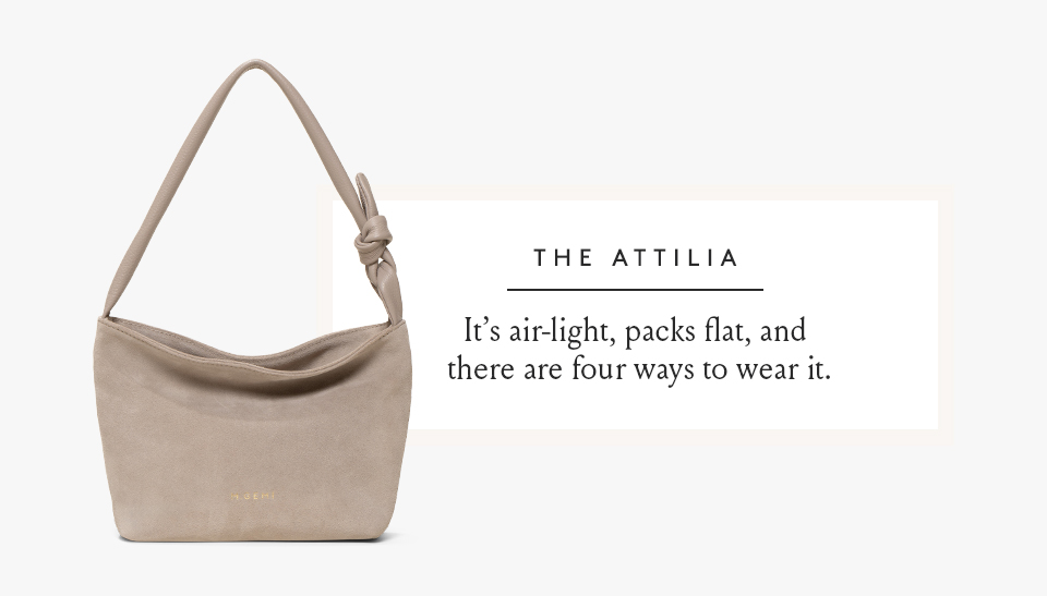 The Attilia It’s air-light, packs flat, and there are four ways to wear it. Name a better travel bag.  < Shop Now > 