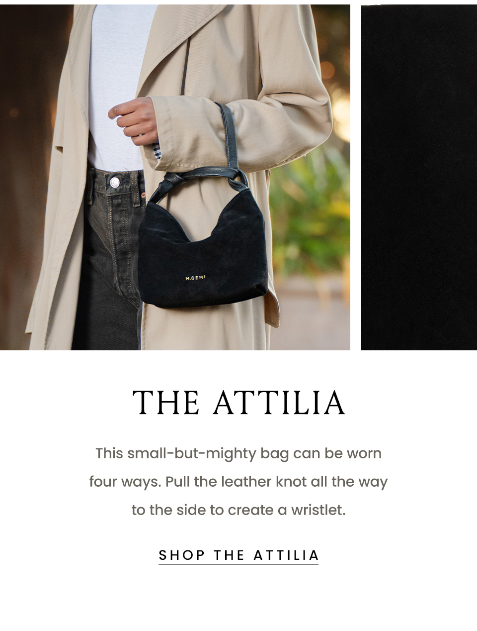 The Attilia | This small-but-mighty bag can be worn four ways. Pull the leather knot all the way to the side to create a wristlet. < Shop The Attilia >