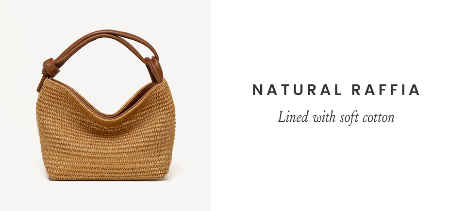 Natural Raffia. Lined with soft cotton.
