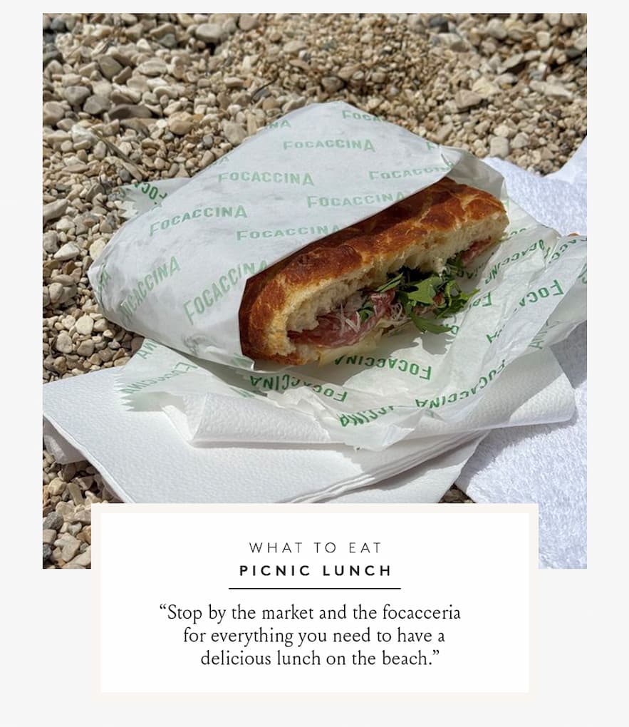 What to Eat Picnic Lunch | “Stop by the market and the focacceria for everything you need to have a delicious lunch on the beach.”  