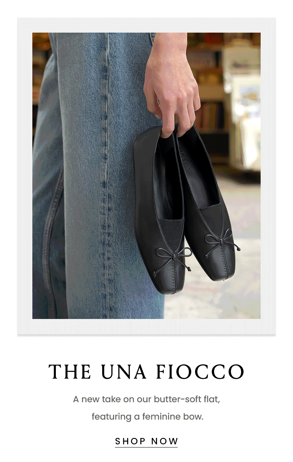 The Una Fiocco | A new take on our butter-soft flat, featuring a feminine bow. < Shop Now > 