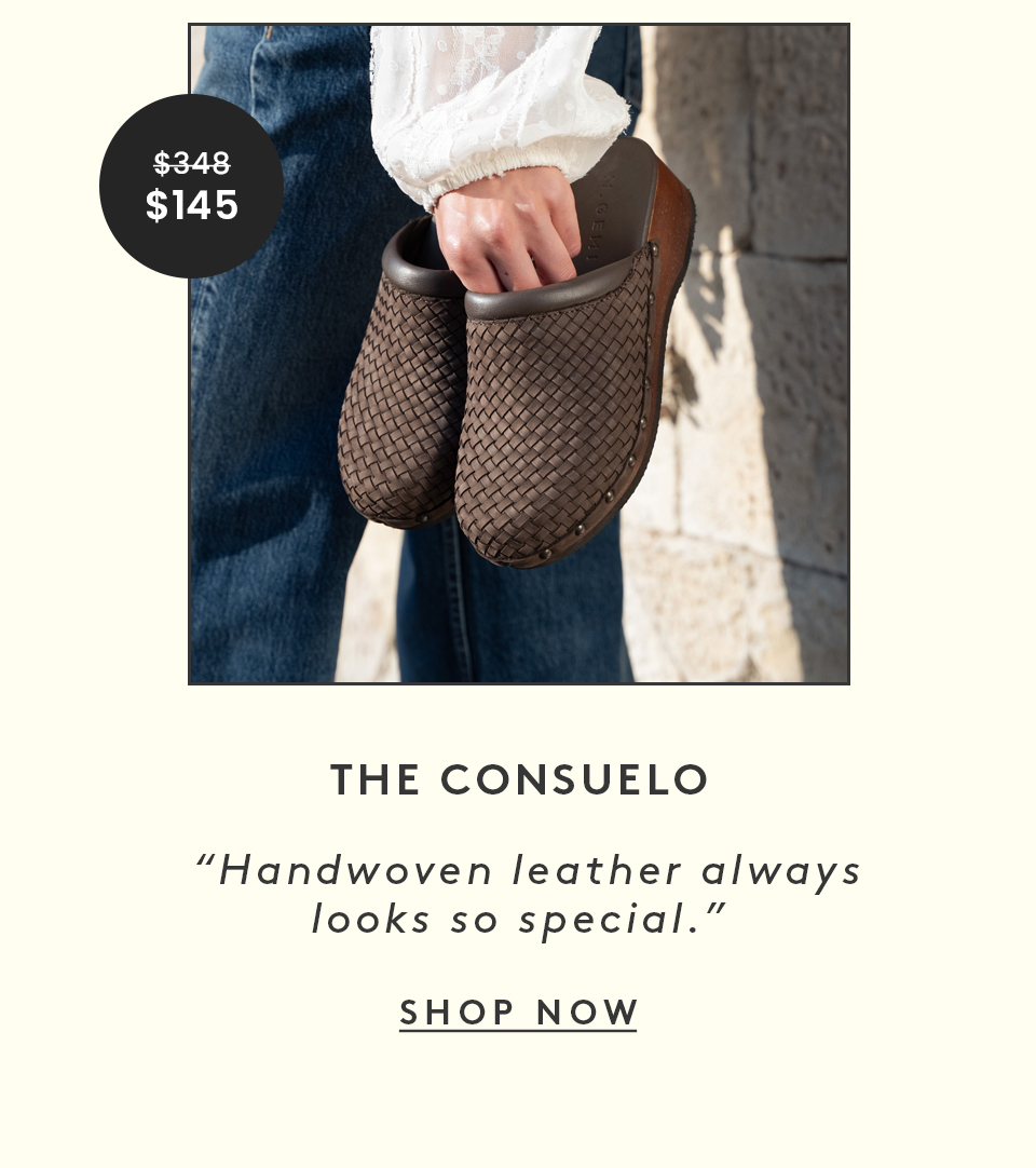 The Consuelo | “Handwoven leather always looks so special.” | < Shop Now >