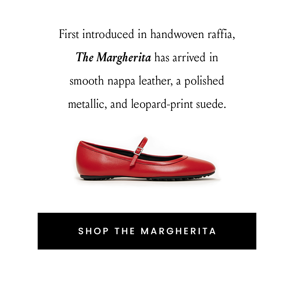 First introduced in handwoven raffia, The Margherita has arrived in smooth nappa leather, a polished metallic, and leopard-print suede.   < Shop The Margherita > 