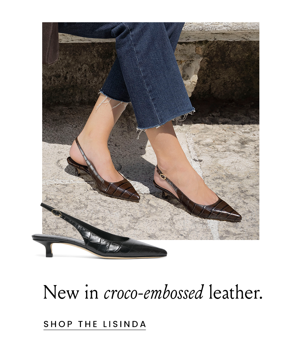 New in croco-embossed leather.   < Shop The Lisinda > 