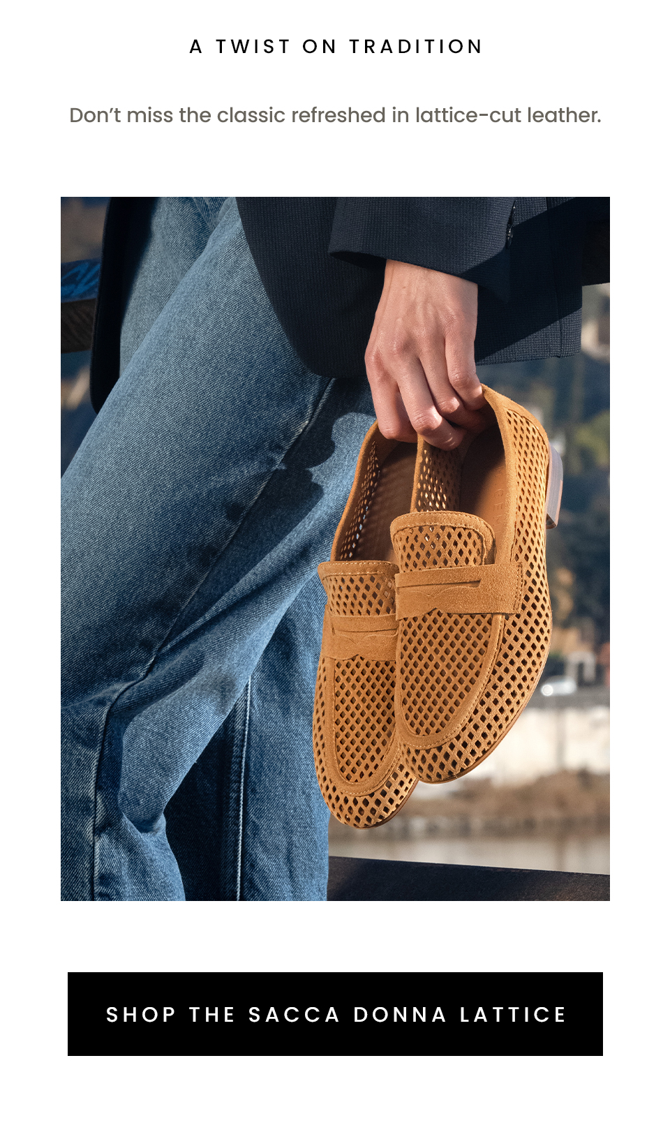 A Twist on Tradition  Don’t miss the classic refreshed in lattice-cut leather.   < Shop The Sacca Donna Lattice > 