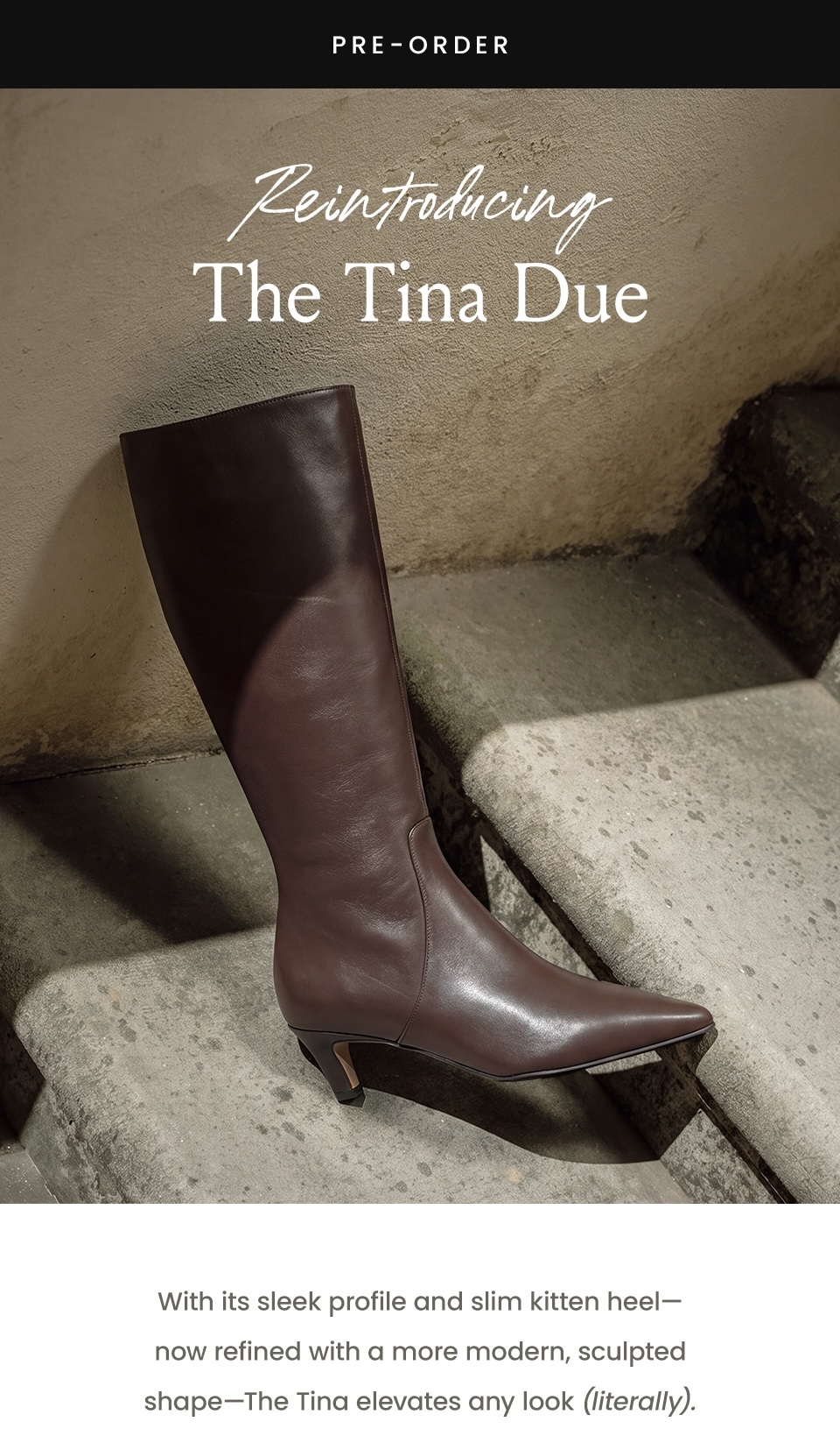 —Pre-Order—  Reintroducing The Tina Due | With its sleek profile and slim kitten heel, The Tina elevates and look (literally). 