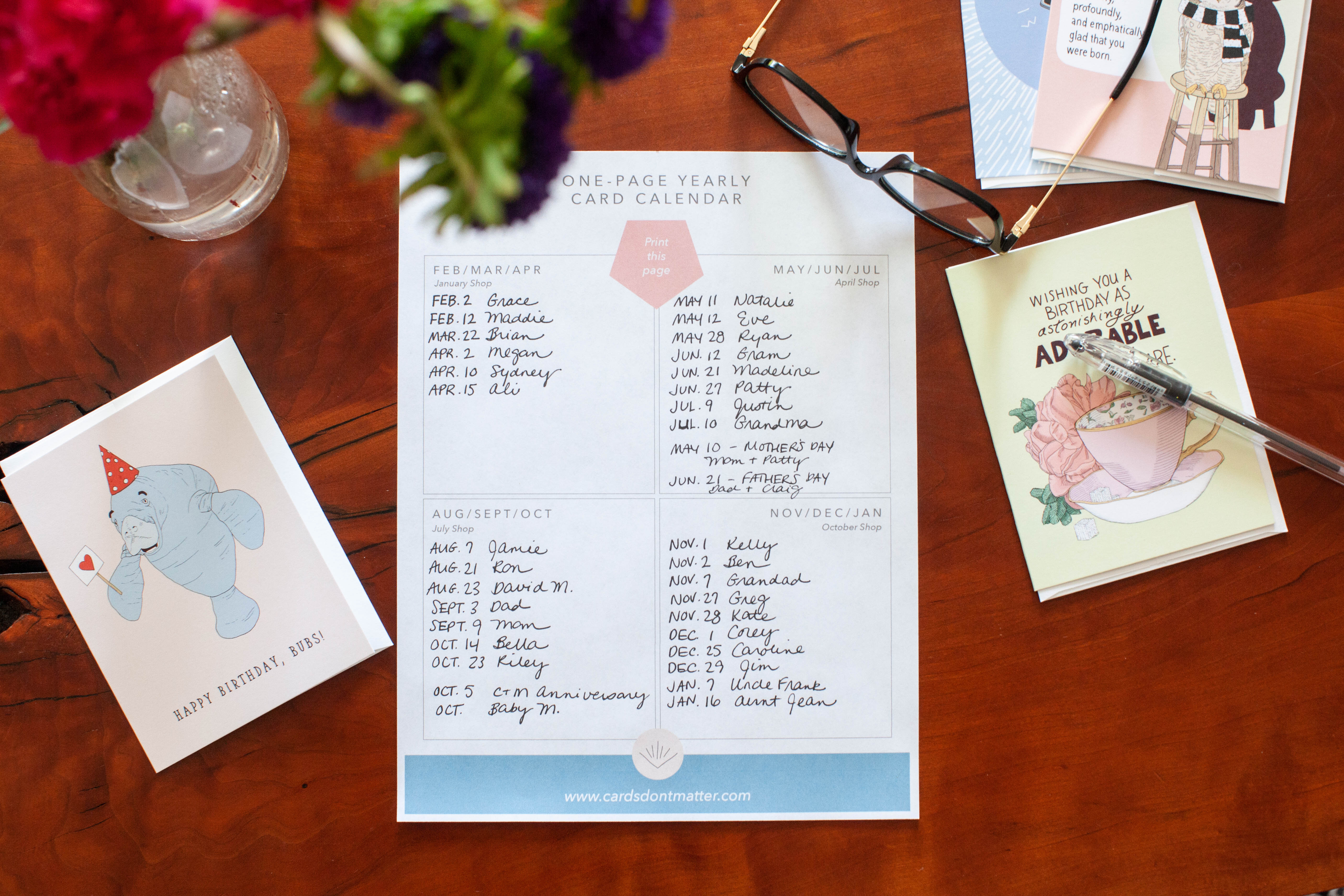 Printable Card Calendar - Cards Don't Matter