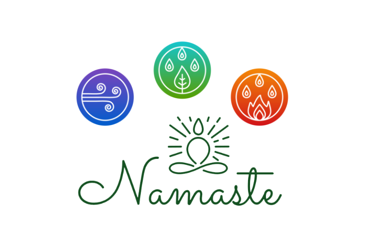 namaste text with dosha icons