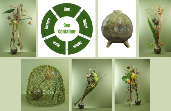 Collage of Floral Design Examples by Mark Pampling, for the course One Container, Five Elements