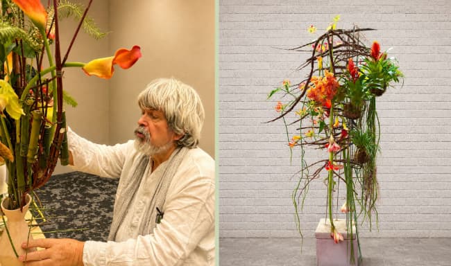 Gregor Lersch and a floral design created with the theory of 'linking'.