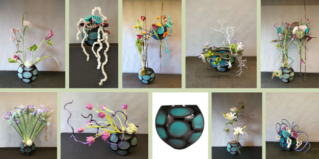 Collage of Floral Design Examples by Kath Shaw, for the course One Container, Five Elements