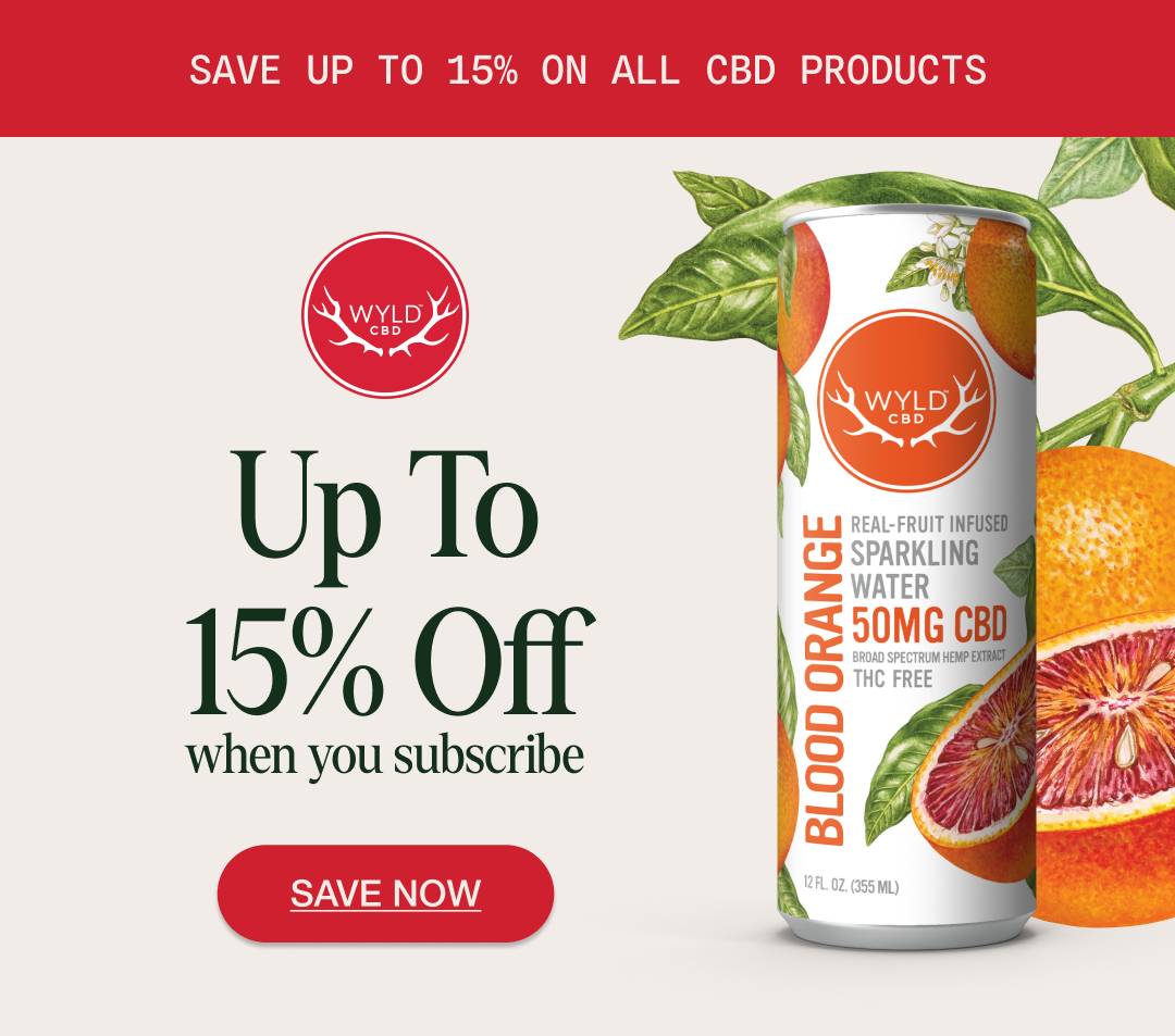 “Wyld CBD Blood Orange sparkling water can.”