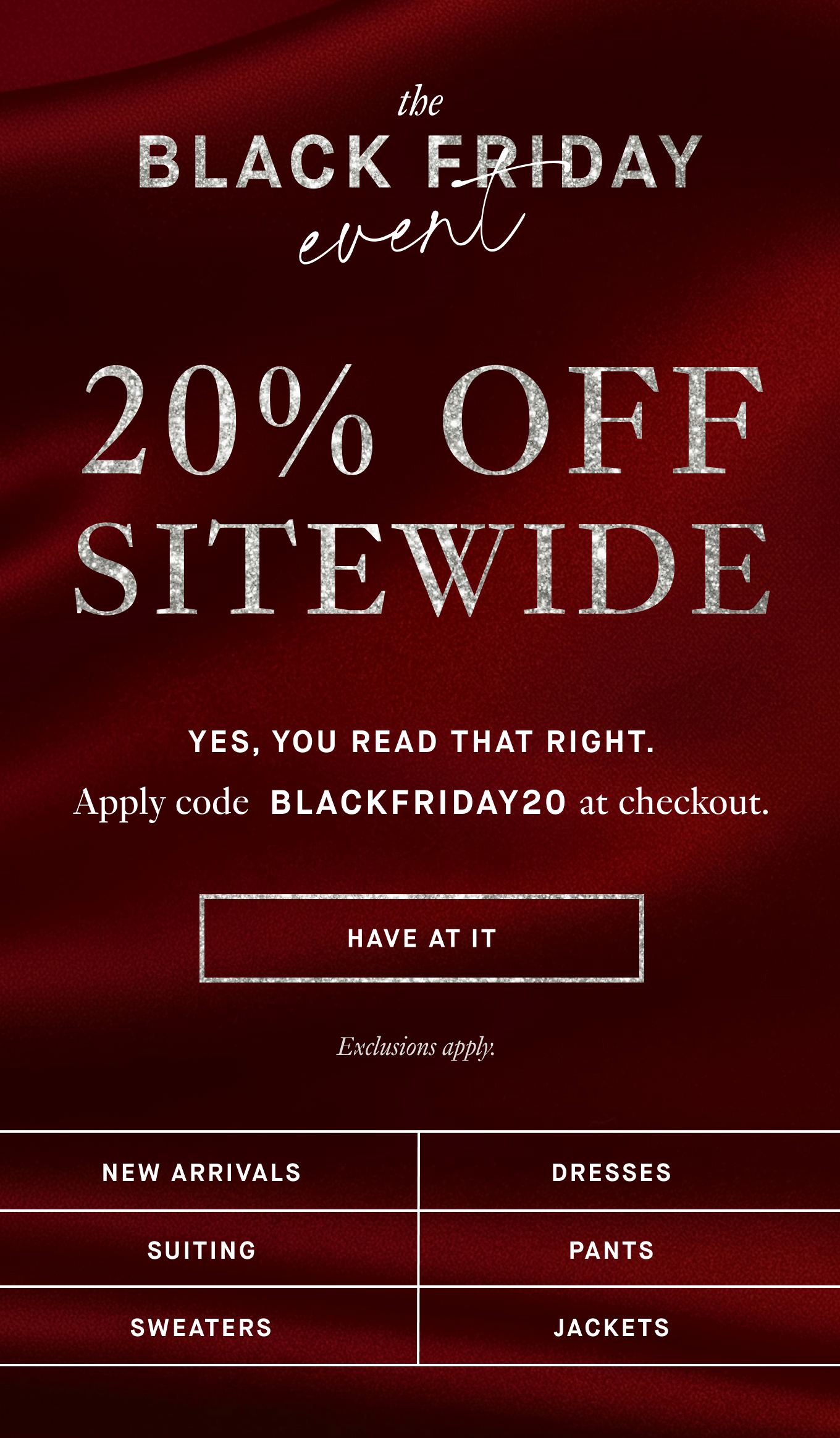 Black Friday - 20% Site Wide