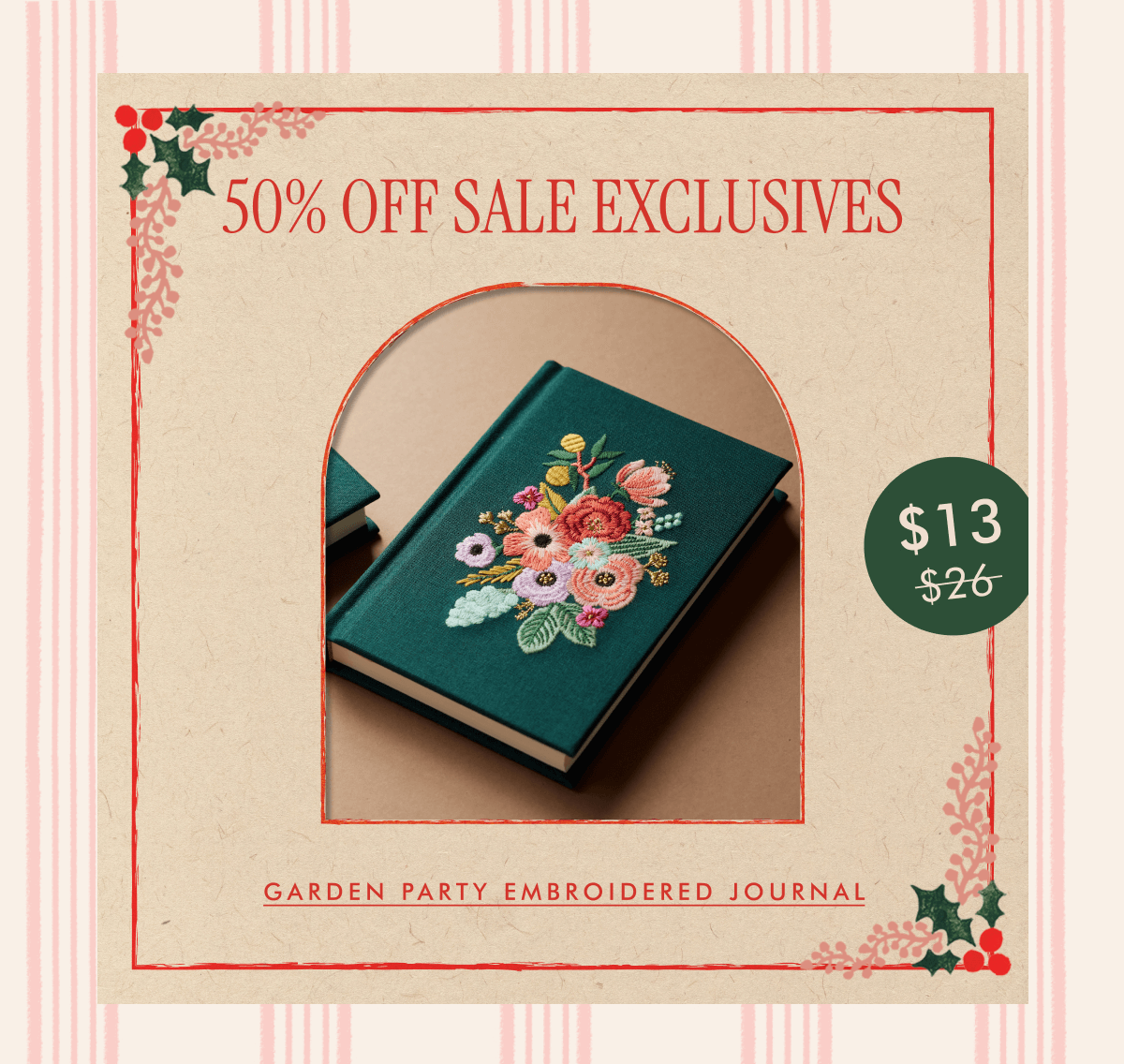 50% OFF SALE EXCLUSIVES | GARDEN PARTY EMBROIDERED JOURNAL - $13