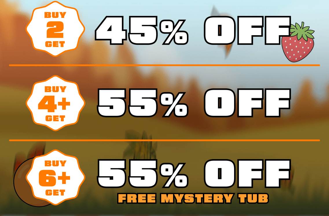 Buy 2, get 45% off. Buy 4, get 55% off. Buy 6, Get 55% Off + Free Mystery Tub