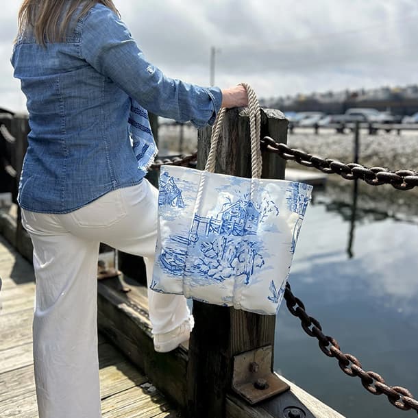 Maine Fishing Village Medium Tote