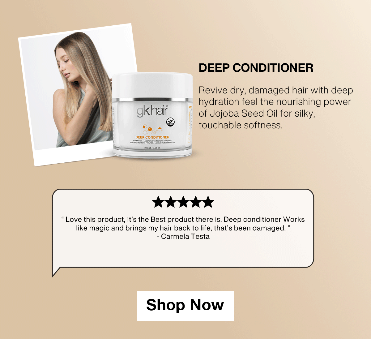 GK Hair Deep Conditioner delivers intense hydration and restores dry, damaged hair.