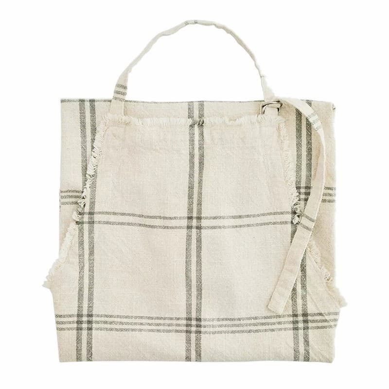 Delantal con rayas y flecos crudo