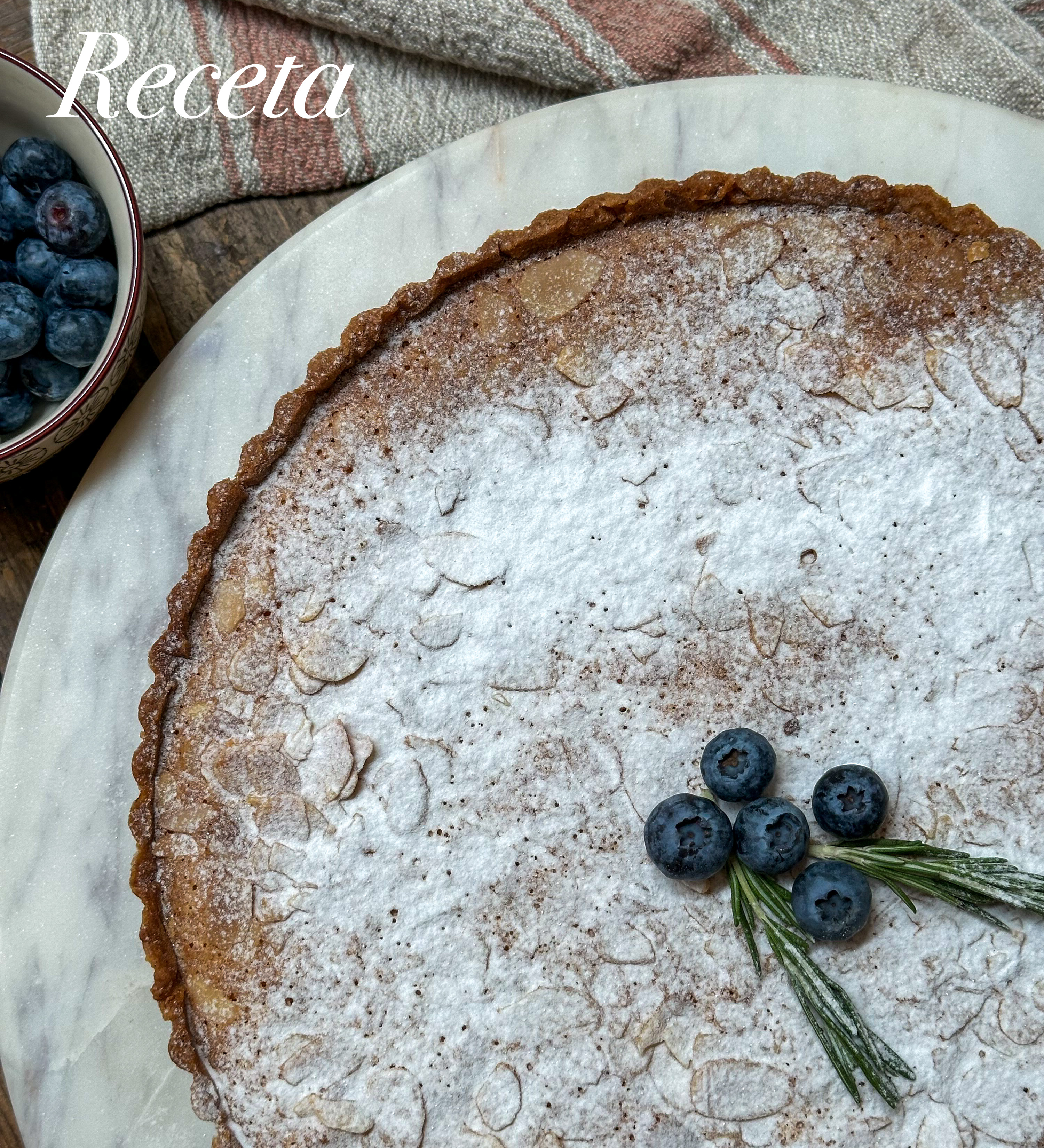 Tarta Bakewell de almendra y arándano