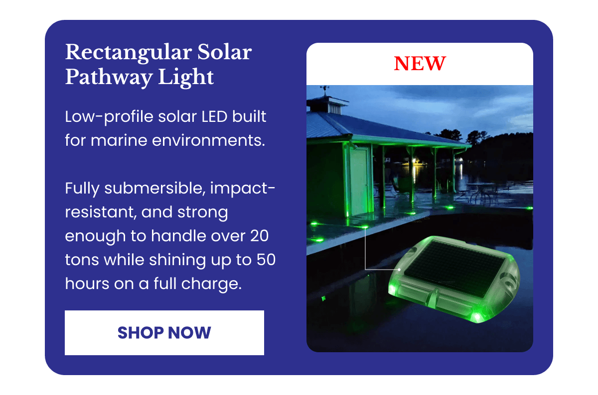 Rectangular solar pathway light for marine environments