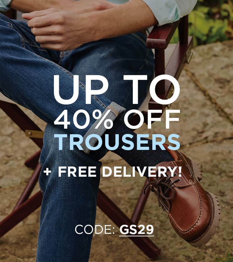 an image of a pile of men's pants with the words 40 % off
