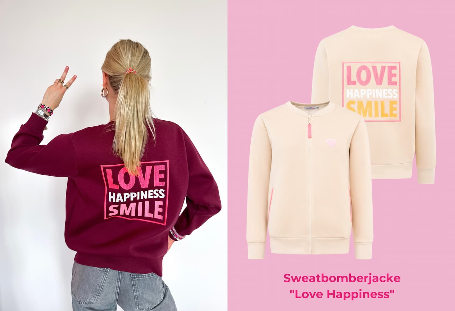 Sweatbomberjacke "Love Happiness"