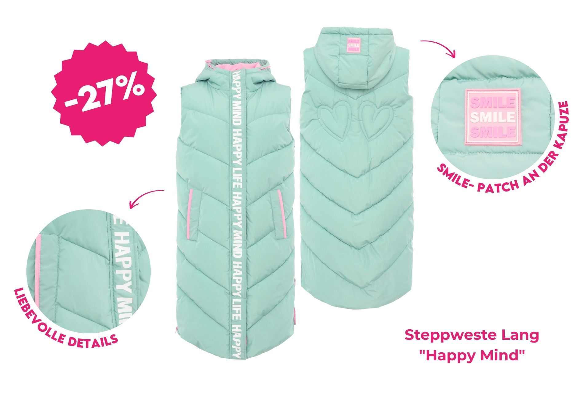 Steppweste Lang "Happy Mind"