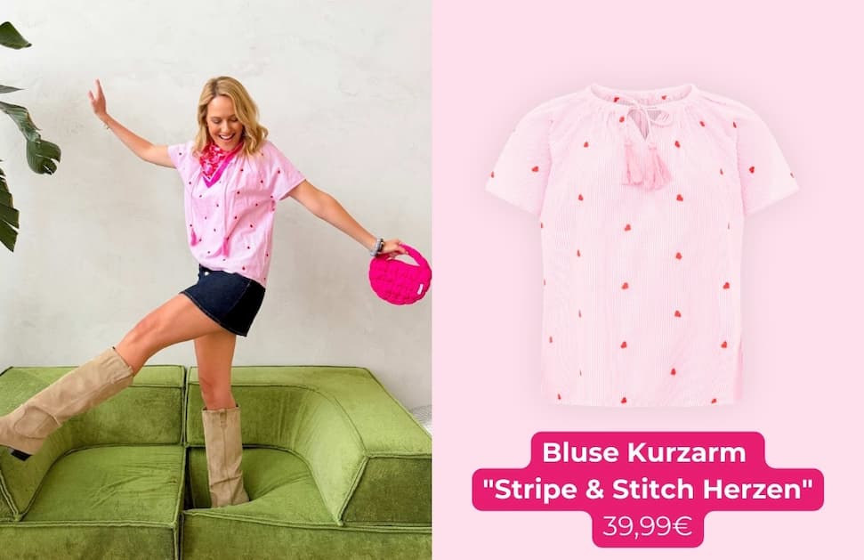 an image of a woman in a pink shirt and shorts posing on a couch