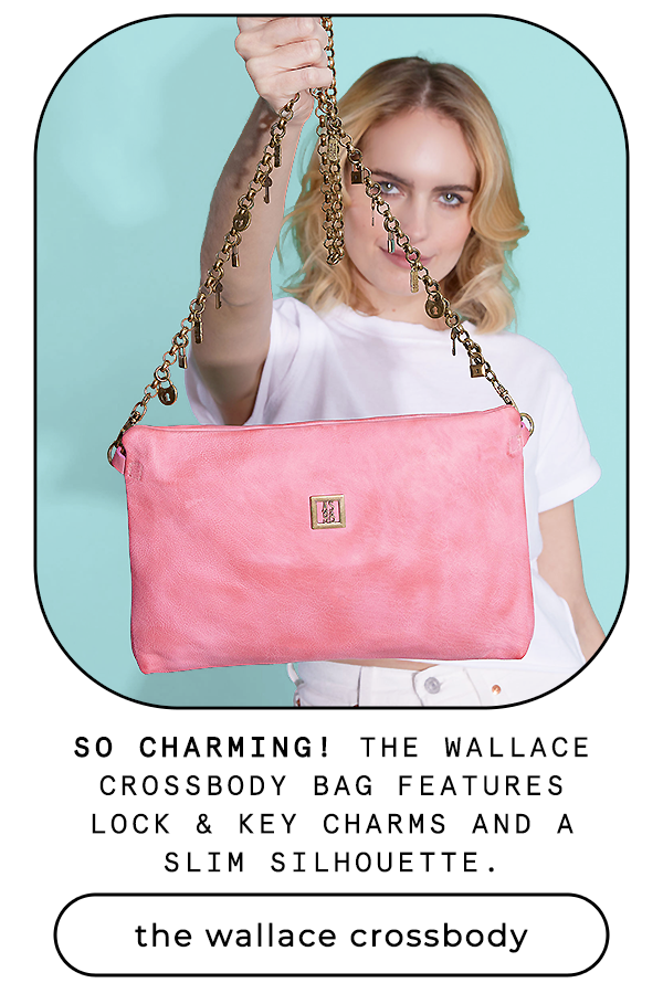 So charming! The Wallace Crossbody Bag features lock & key charms and a slim silhouette.