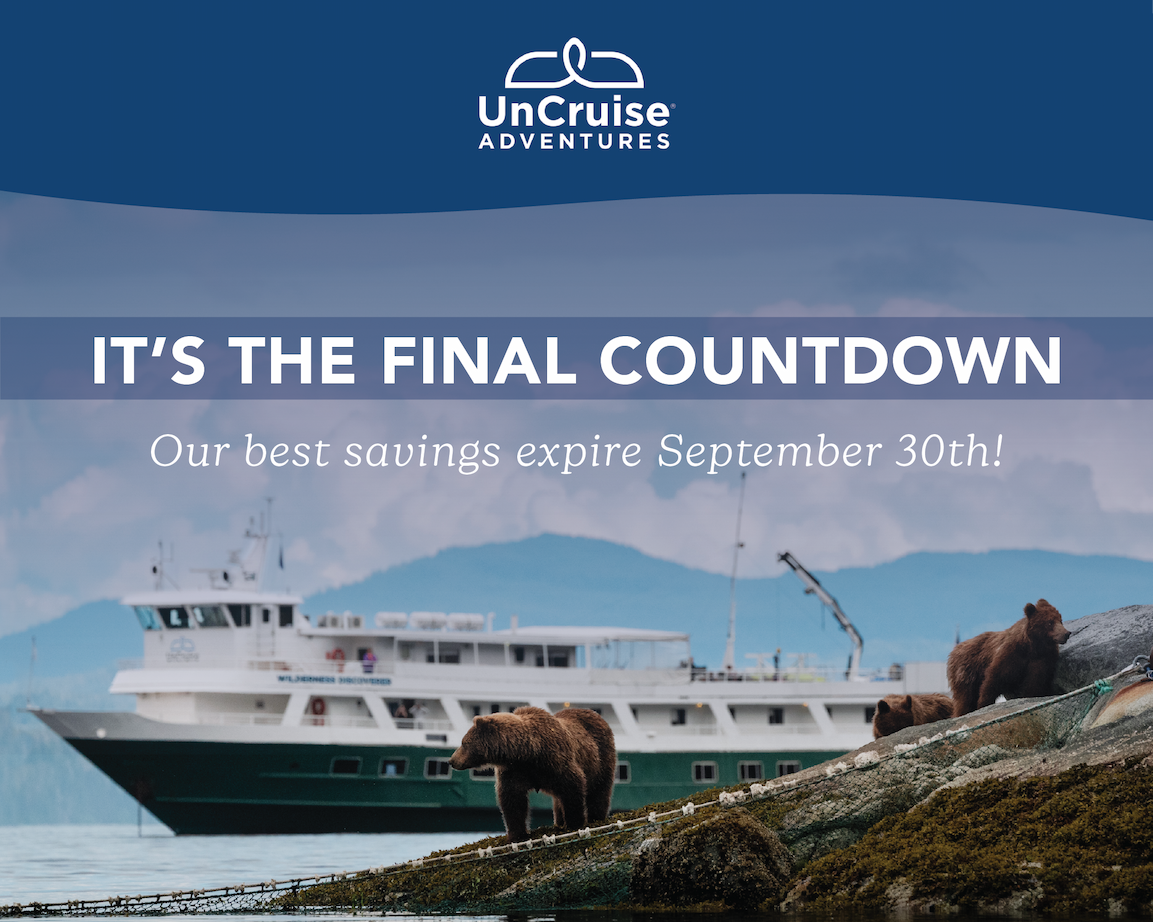 Specials End Sept. 30th - image of bears and Wilderness Adventurer | UnCruise Adventures