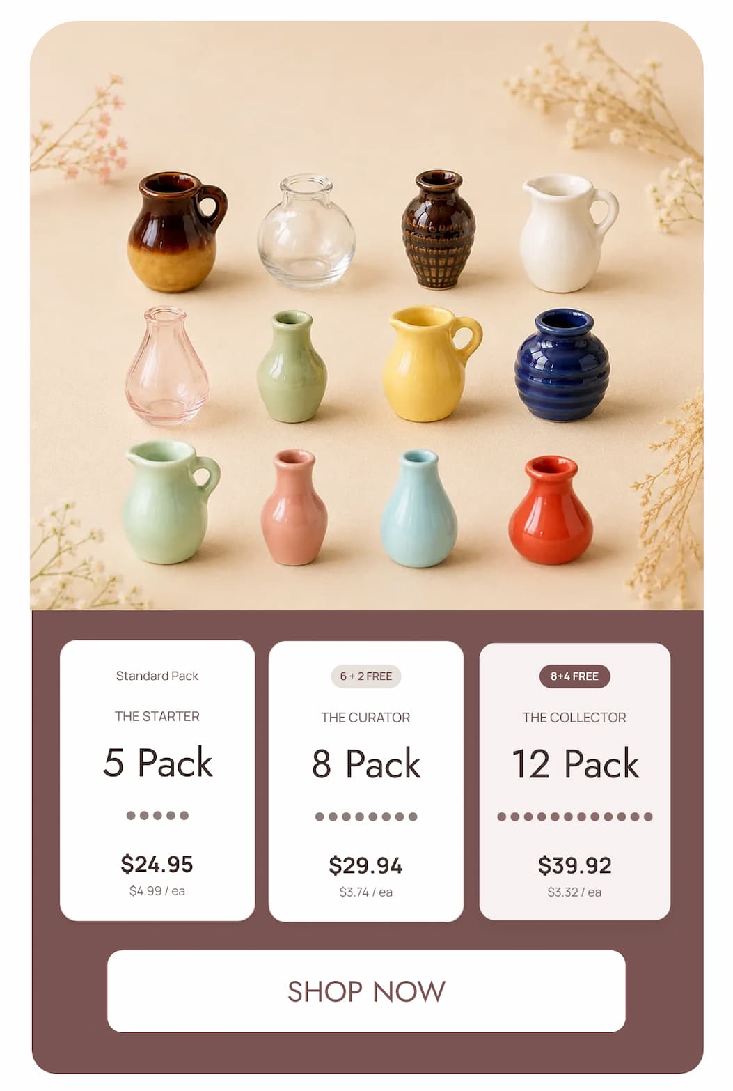 Roselle Mini Vase Ceramic Magnets
