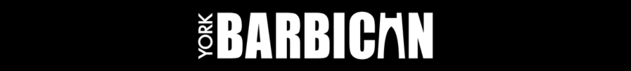 White logo on a black background featuring bold white text reading YORK BARBICAN