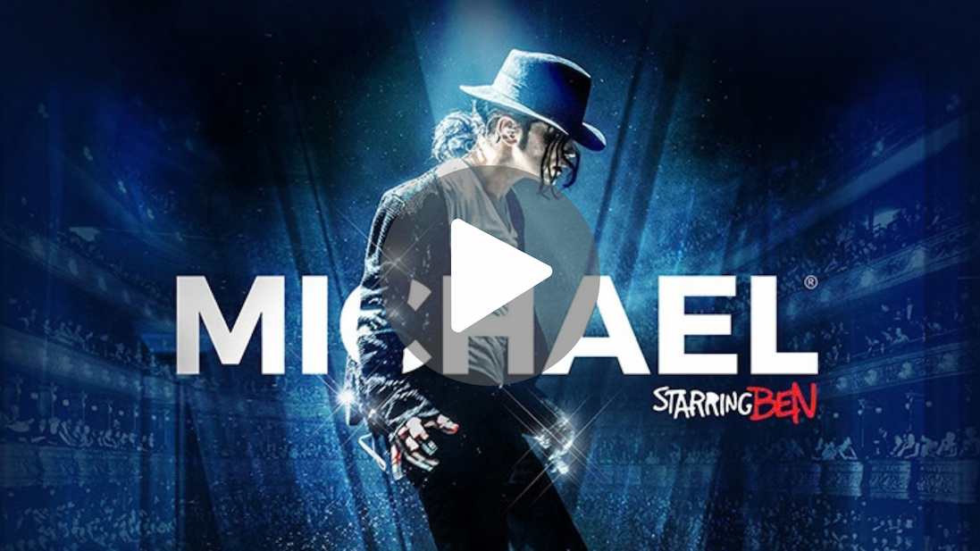 Michael Starring Ben tribute show poster featuring a performer in signature stagewear under blue spotlights.