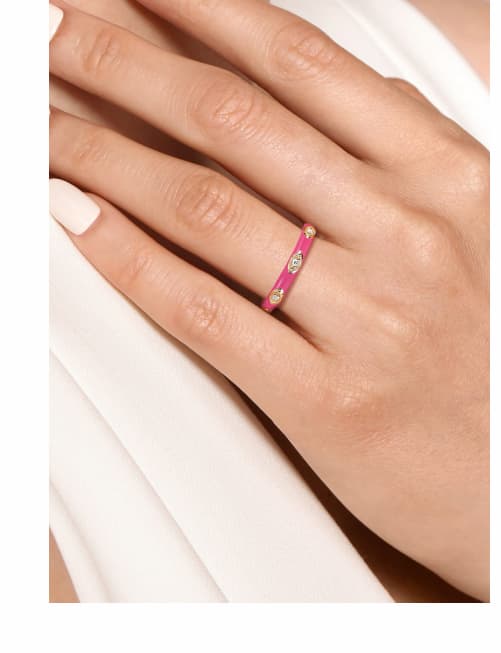 Enamel - 14K Yellow Gold Diamond Split Stackable with Fuchsia Enamel
